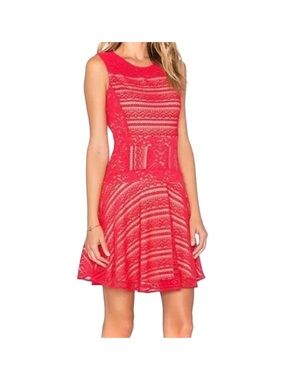 BCBG MaxAzria Sleeveless Red Lace Fit-and-Flare Dress